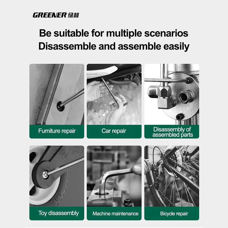 GREENERY L-Type Hex Key Set - High-Strength Metric Allen Wrench for Socket Screws