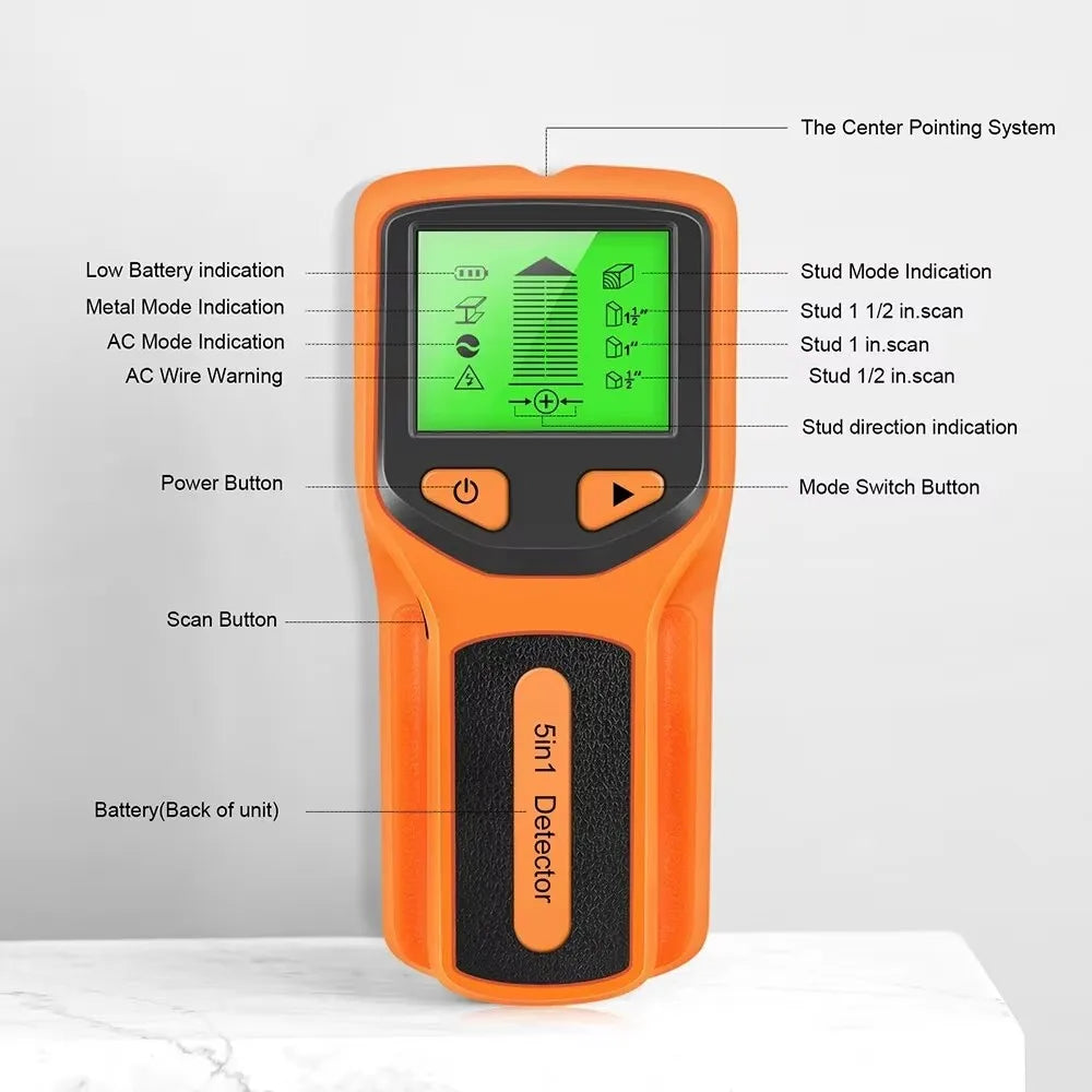 Wall Stud Detector – 5-in-1 Electronic Stud, Metal & AC Wire Scanner with LCD Display
