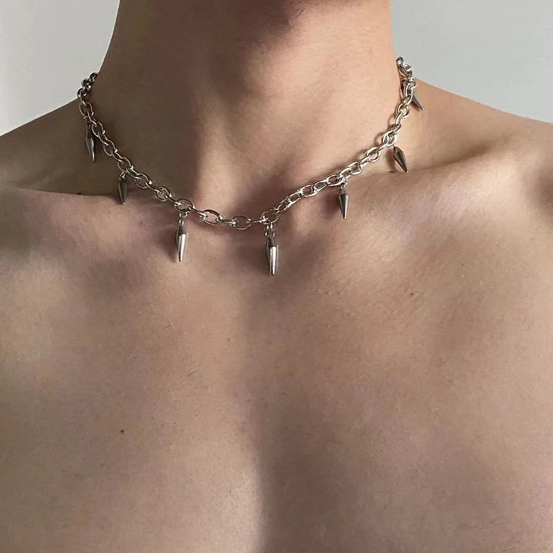 Stainless Steel Punk Stud Choker Necklace - Gothic Rivet Pendant Hip Hop Jewelry for Men & Women