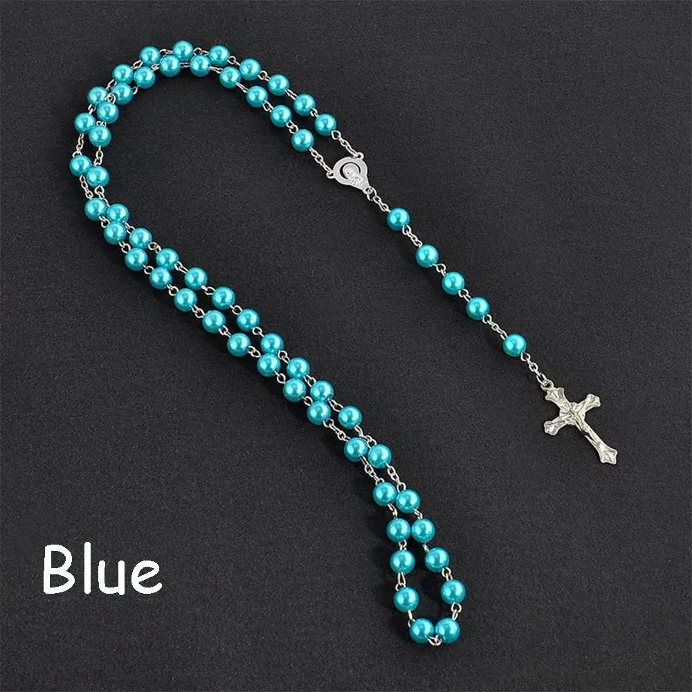 Rosary Bead Cross Necklace Vintage Virgin Mary Pendant Gothic Catholic Jewelry