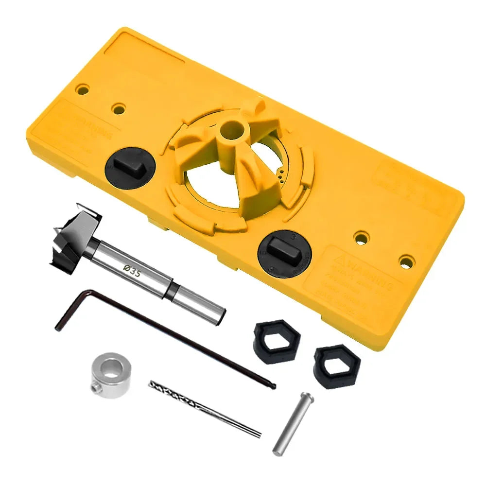 35mm Cup Hinge Jig Kit – Concealed Cabinet Hinge Drilling Guide for Woodworking Doors