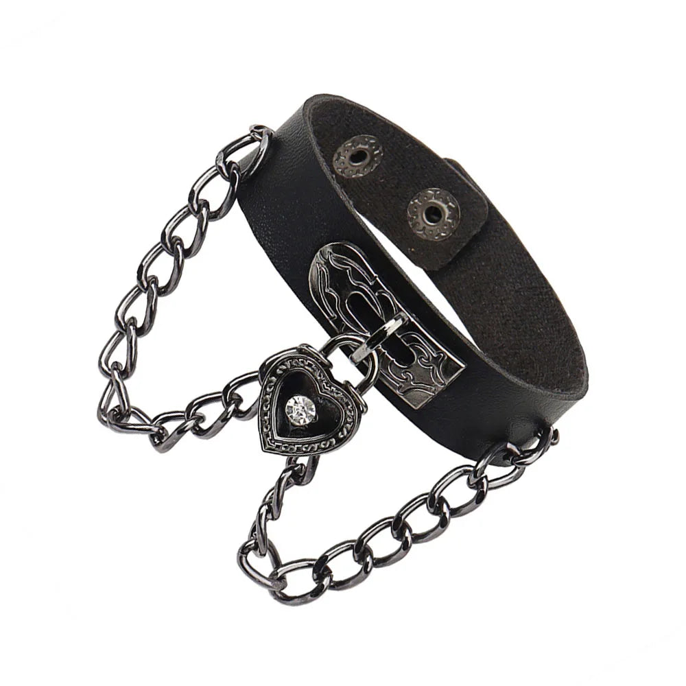 Punk Dark PU Leather Layered Wrap Bracelet for Women and Men – Gothic Chain Hip Hop Rock Jewelry