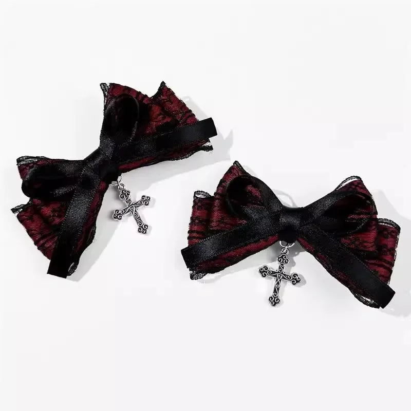 Gothic Dark Style Bowknot Hair Clips – 4pcs Lolita Dressing Bow Barrettes for Girls