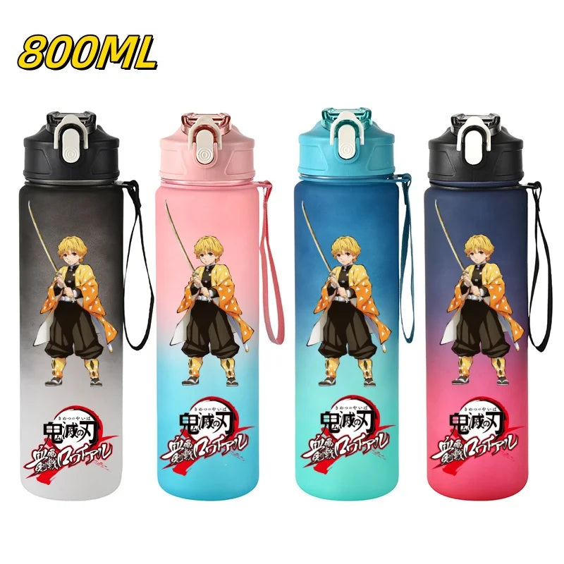 800ml Demon Slayer Water Bottle with Straw, Tanjiro Nezuko Anime Sports Cup