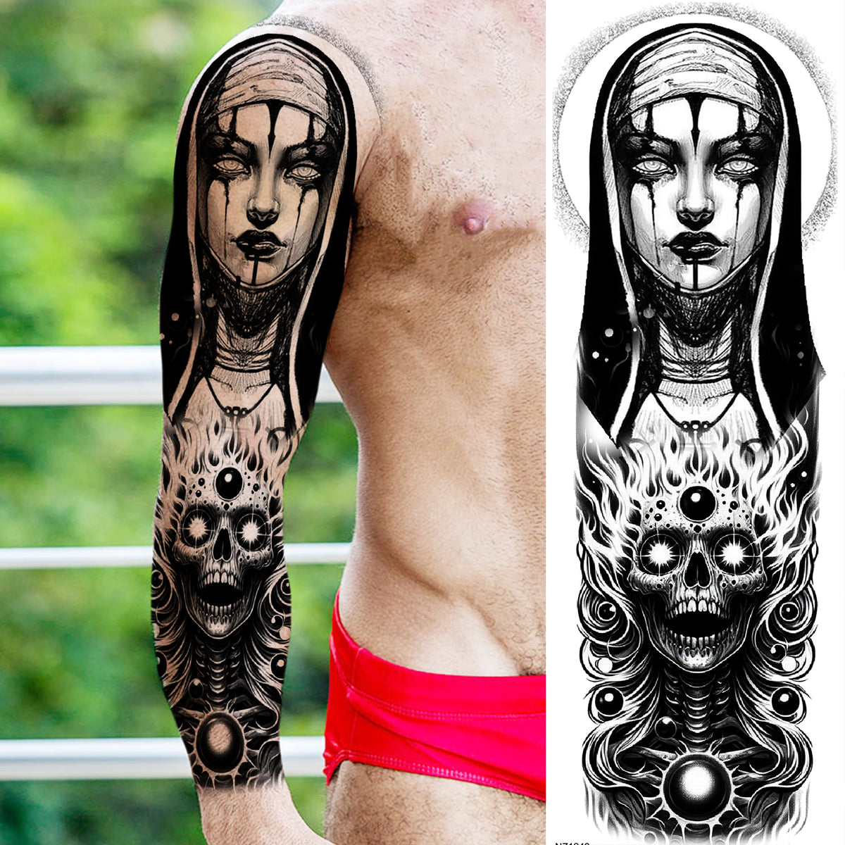 Full Arm Temporary Tattoo Sleeve, Waterproof Realistic Fake Tattoos for Men and Women