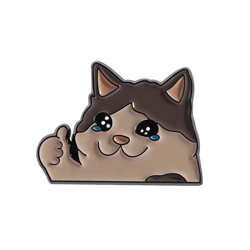 Thumb Up Crying Cat Enamel Pin Kawaii Animal Brooch Lapel Badge for Cat Lovers