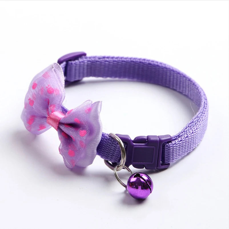 Cute Bow Dog and Cat Collar Set with Bell - Soft Comfortable Pet Accessory
