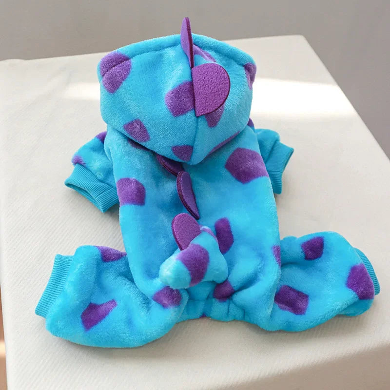Plush Dinosaur Pajama Jumpsuit for Cats & Small Dogs – Cozy Winter Costume