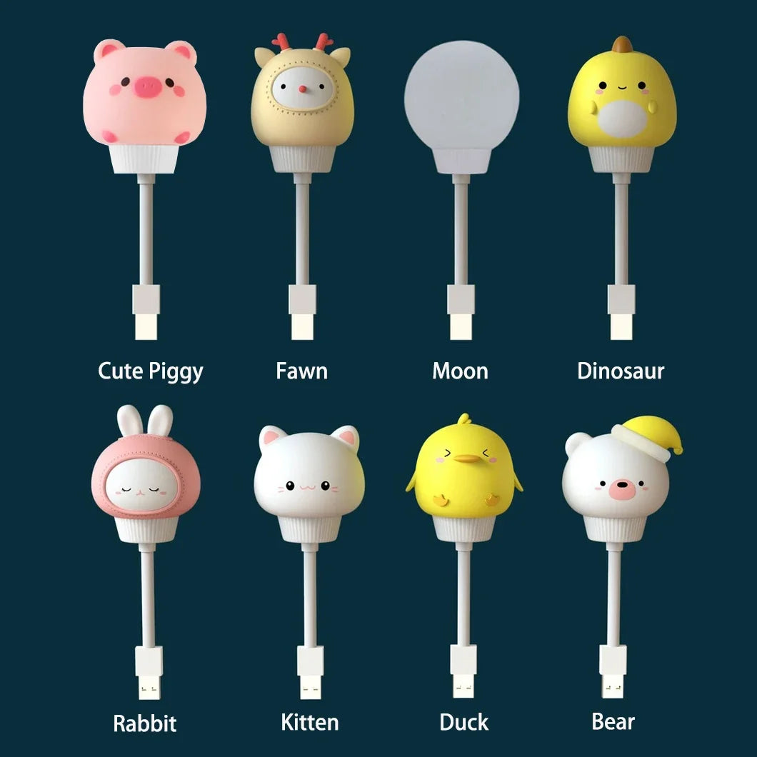 Cute Cartoon LED Night Light – USB Remote Control Bear, Chick & Kitten Bedside Lamp for Kids