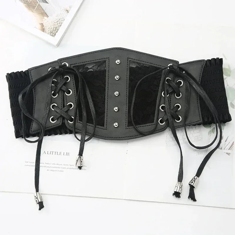 Retro Lace Corset Belt – Goth Punk Elastic Pin Buckle Dress Girdle