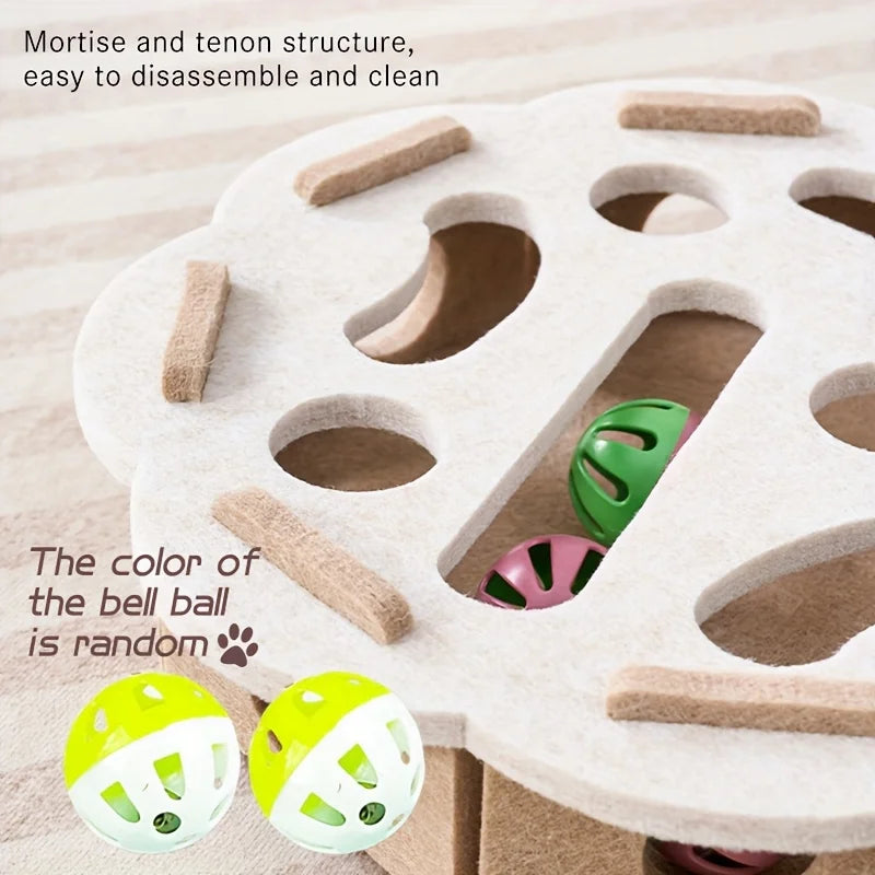 Felt Cat Puzzle Toy Box – Interactive Maze Tunnel with Bell Ball for Indoor Cats