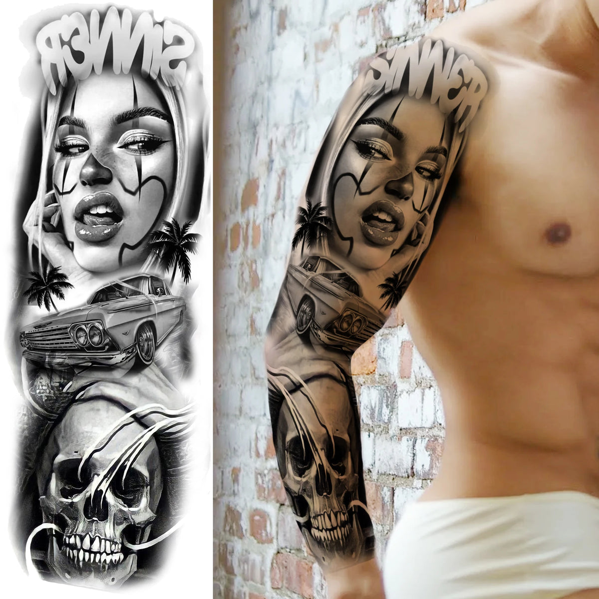 Full Arm Temporary Tattoo Sleeve, Waterproof Realistic Fake Tattoos for Men and Women