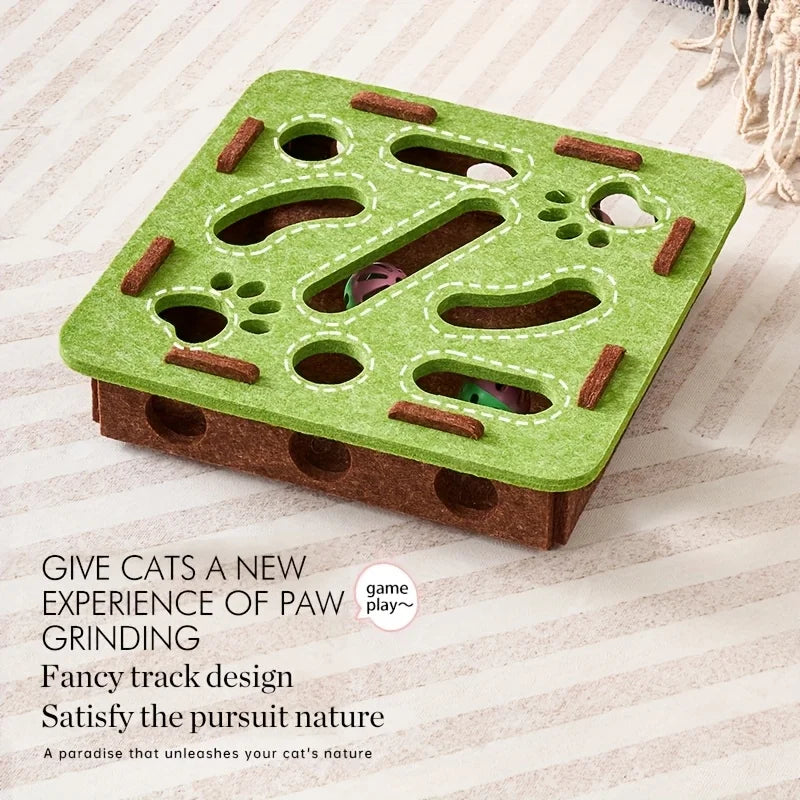 Felt Cat Puzzle Toy Box – Interactive Maze Tunnel with Bell Ball for Indoor Cats