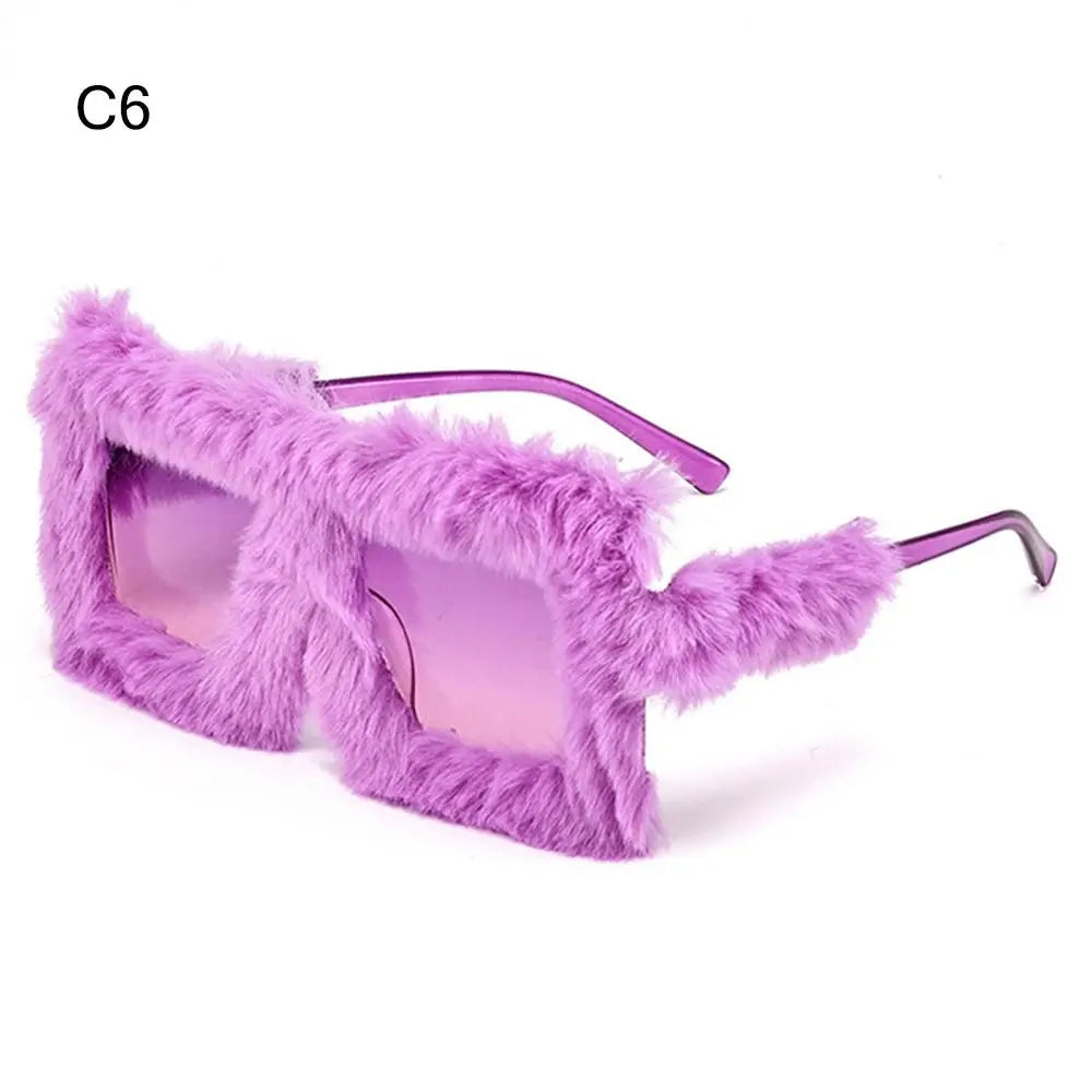 Y2K Oversized Plush Sunglasses Fluffy Winter Shades Halloween Novelty Glasses