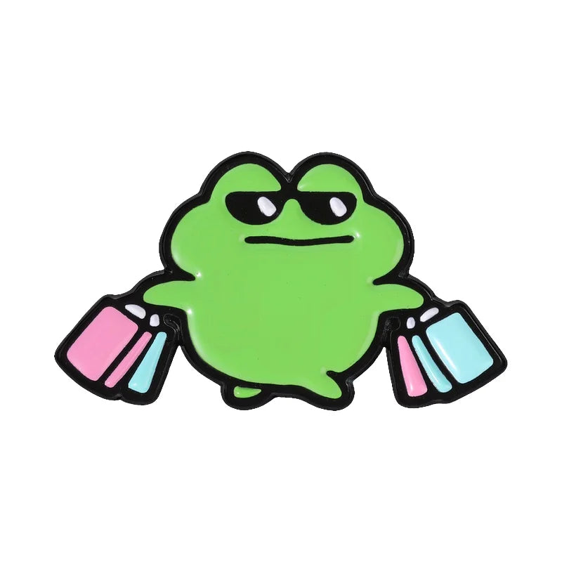Funny Frog Meme Enamel Pin – Cute Cartoon Muscle Frog Brooch for Backpacks, Jackets & Lapels