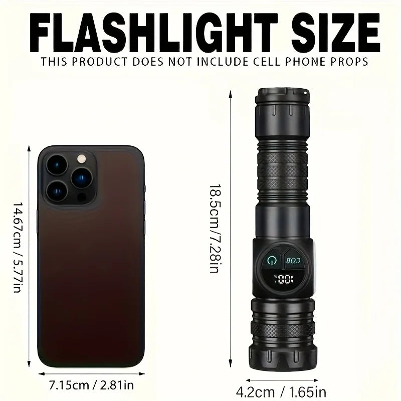 Rechargeable LED Flashlight – Magnetic Base USB Work Light with Battery Display
