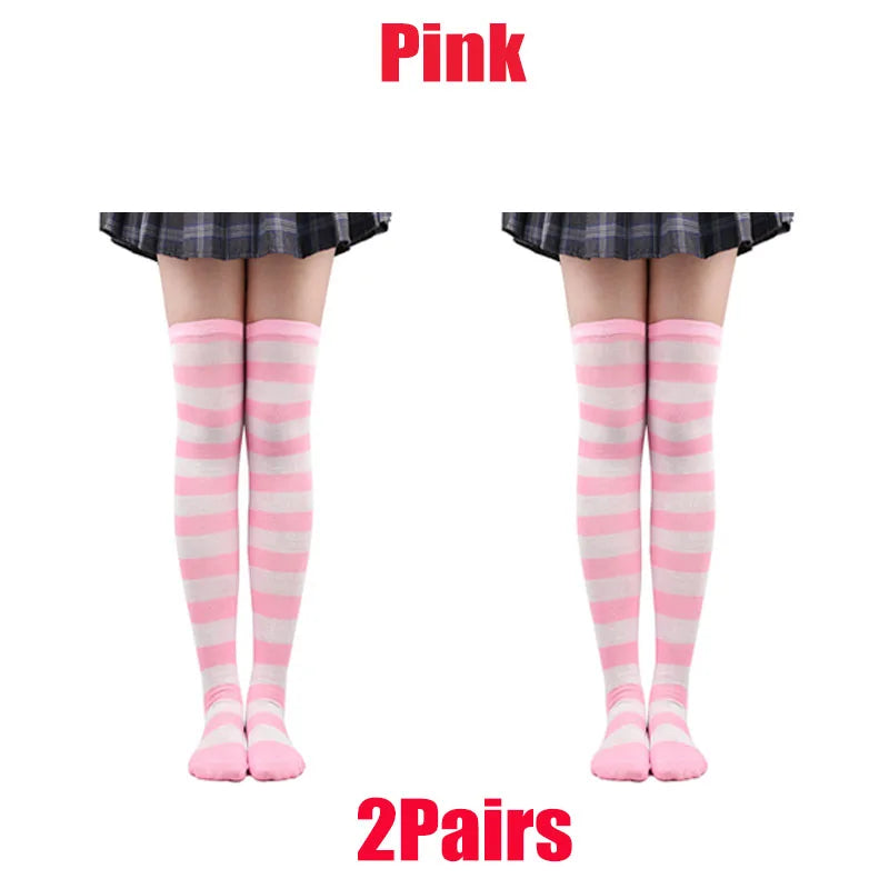 Y2K Striped Over-Knee Socks - Lolita JK Thigh High Stockings for Women