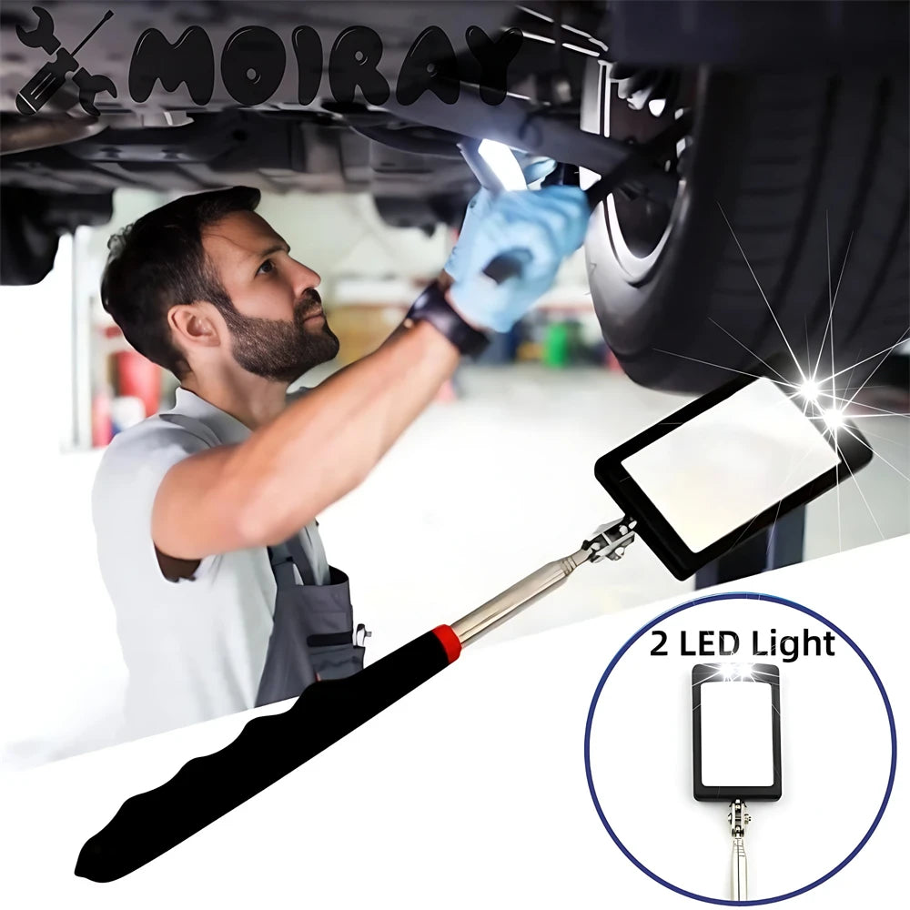 Telescoping Inspection Mirror with LED Light – 360° Swivel Mechanic Pickup Tool