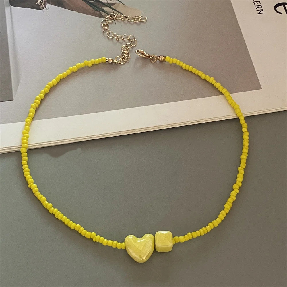 Cute Geometric Seed Bead Choker Necklace - Trendy Gift for Women