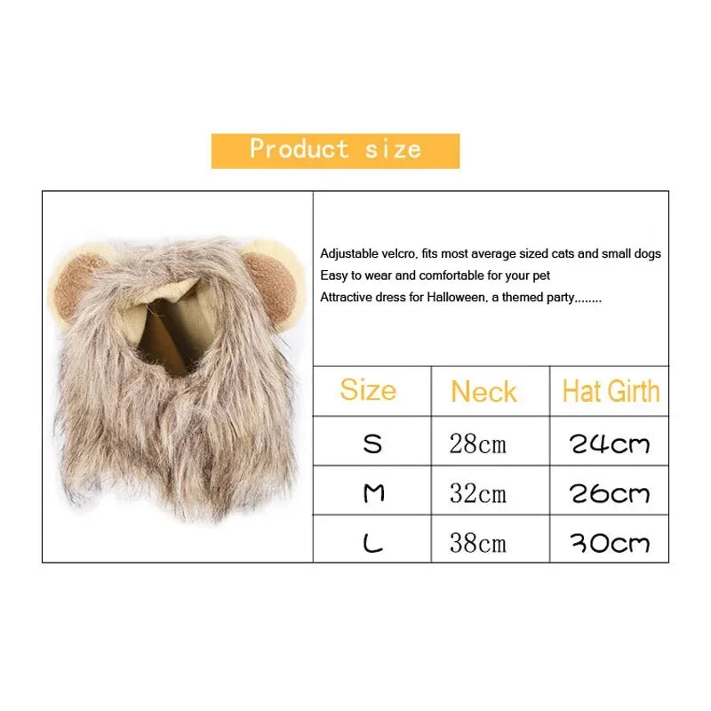 Cute Lion Mane Cat Dog Hat – Halloween Pet Costume Cap with Ears