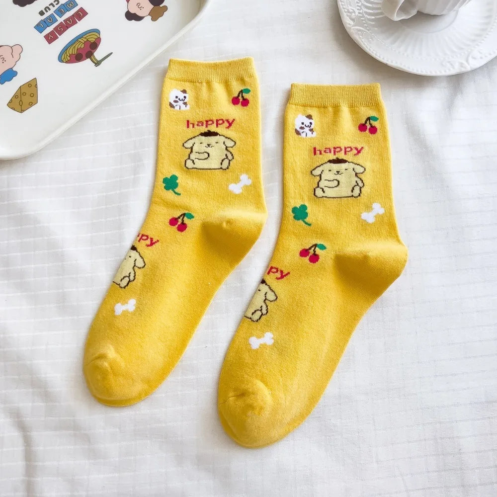 Sanrio Pompompurin Socks – Kawaii Mid-Length Breathable Cotton Socks for Girls
