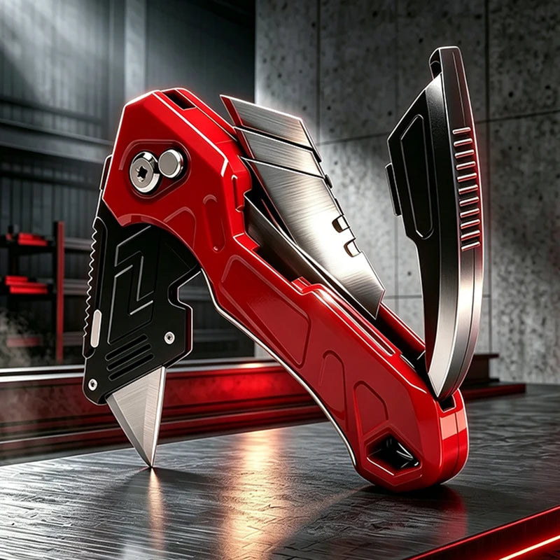 Folding Utility Knife Box Cutter 3-Position Blades Blade Storage Design With Extra 3 Blades Box Knife For Cartons Hand Tools