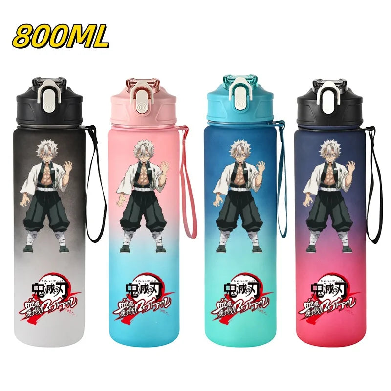 800ml Demon Slayer Water Bottle with Straw, Tanjiro Nezuko Anime Sports Cup