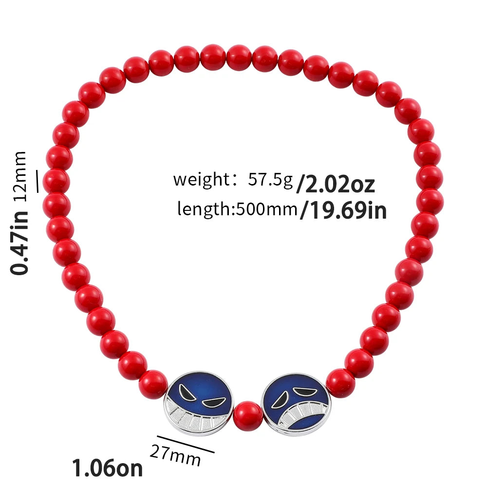 Portgas D Ace Red Beads Face Bracelet & Necklace – One Piece Anime Cosplay Jewelry Gift