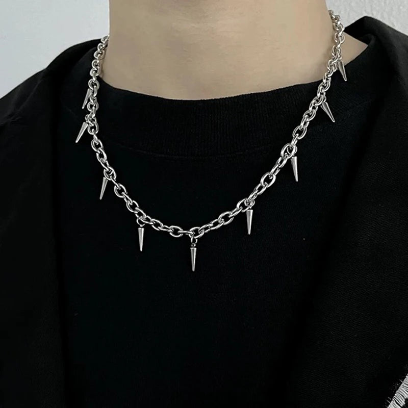 Stainless Steel Punk Stud Choker Necklace - Gothic Rivet Pendant Hip Hop Jewelry for Men & Women