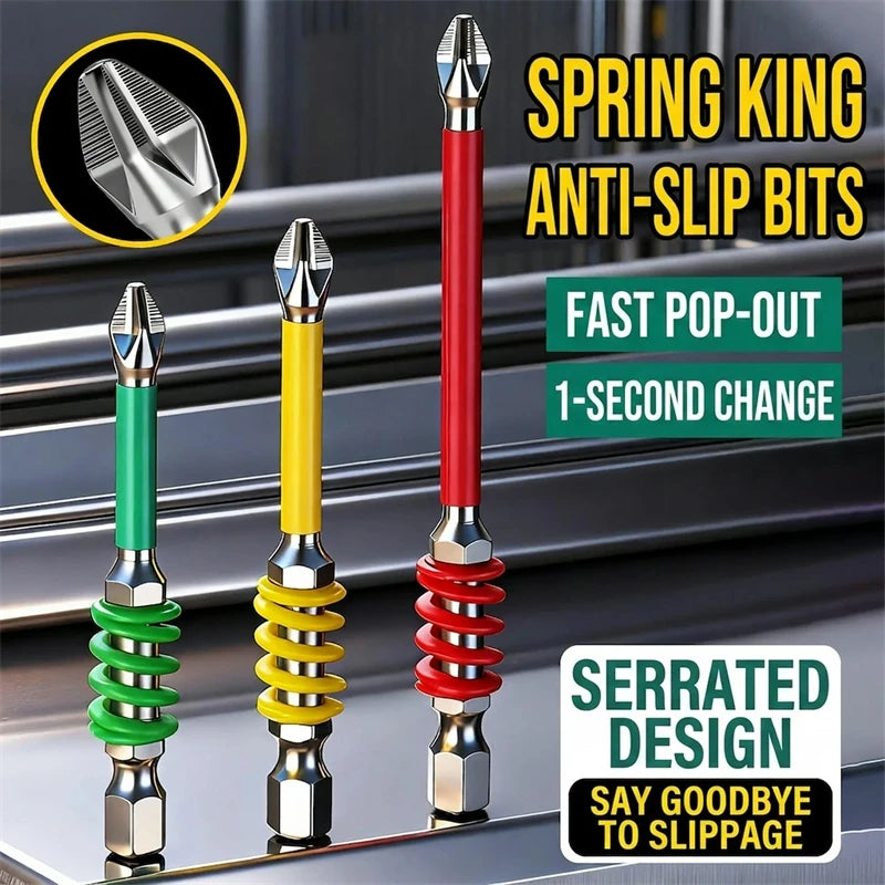 Spring Anti-Slip Screwdriver Bits – Serrated Tip Drill Bit Set for Stripped & Hard-to-Hold Screws