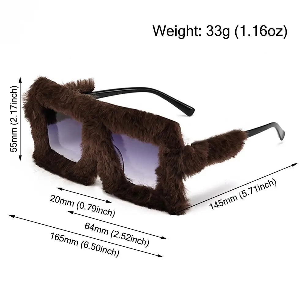 Y2K Oversized Plush Sunglasses Fluffy Winter Shades Halloween Novelty Glasses