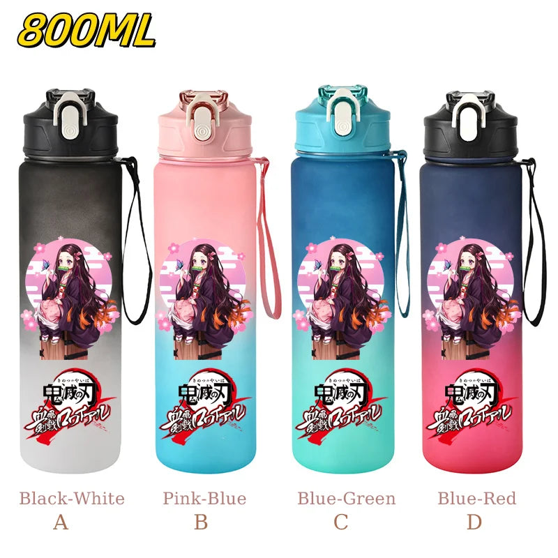 800ml Demon Slayer Water Bottle with Straw, Tanjiro Nezuko Anime Sports Cup