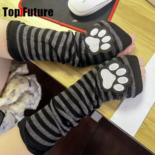 Gothic Lolita Cat's Paw Arm Warmers Y2K Harajuku Fingerless Punk Wristband