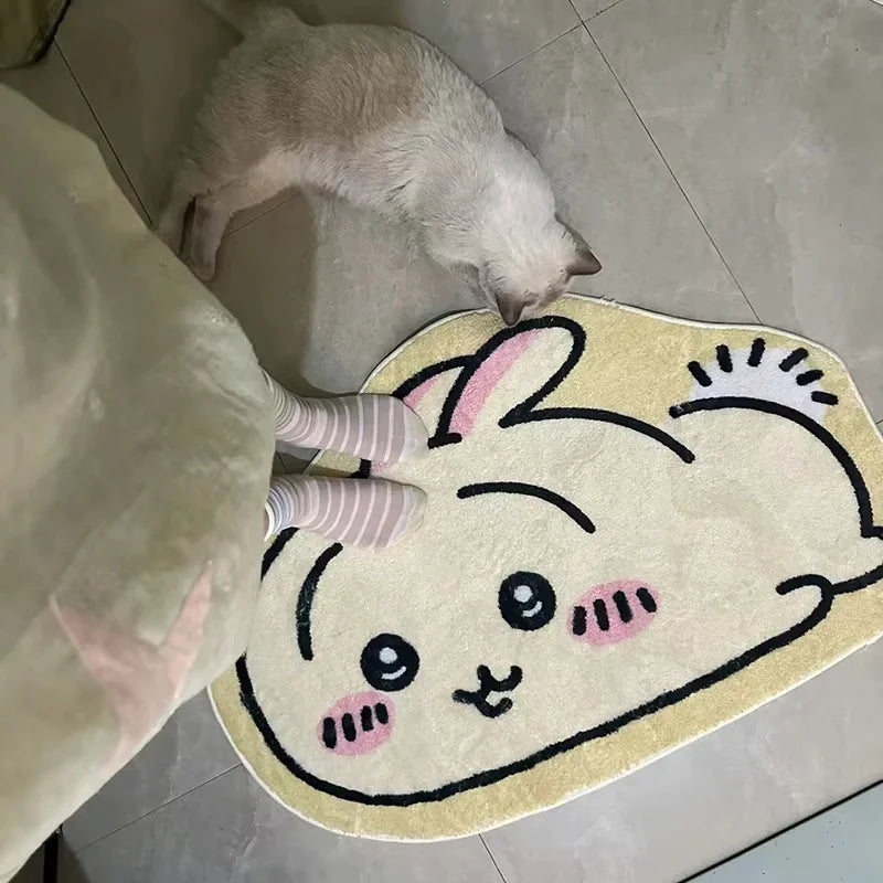 Hachiware Usagi Plush Floor Rug, Non-Slip Kawaii Anime Bathroom Carpet Decor