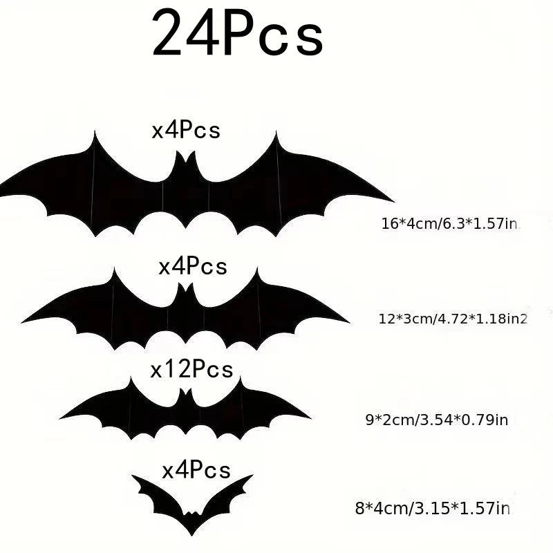 Halloween 3D Black Bat Wall Stickers 12-Piece Set for Home Window Party Decor