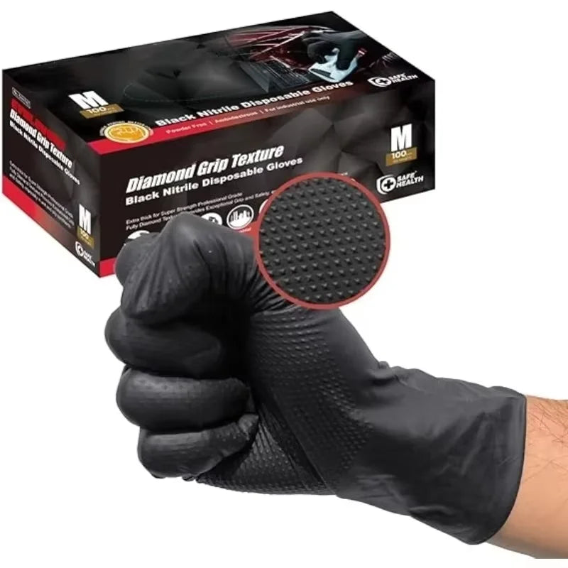 Black Nitrile Gloves 8 Mil – Heavy Duty Disposable Work Gloves, Latex-Free for Mechanics, Cleaning & DIY
