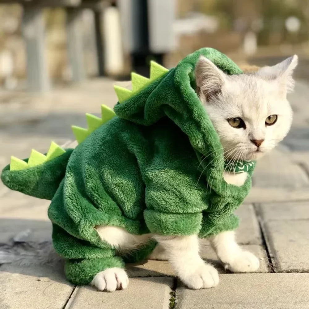 Dinosaur Fleece Hoodie for Cats & Small Dogs – Halloween Costume Warm Winter Coat