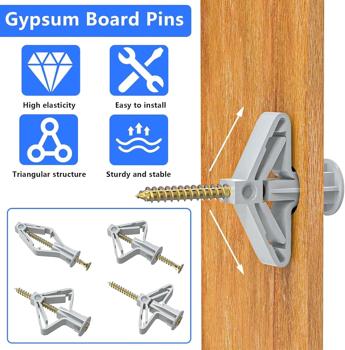 Plasterboard Expansion Screws with Plastic Toggle Anchors – Hollow Drywall Wall Plug Fixing Kit