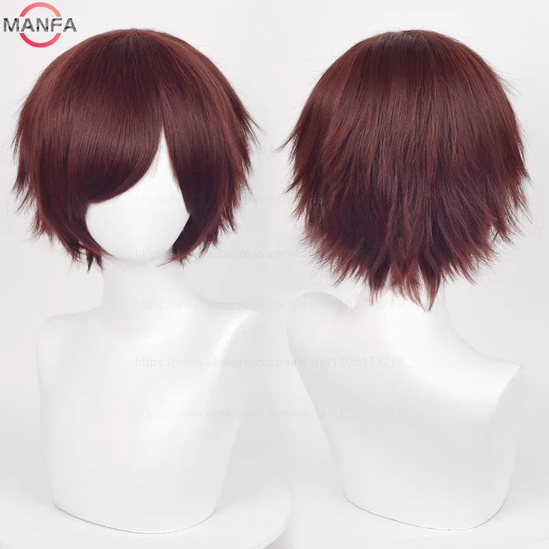 Short Straight Anime Cosplay Wig – 30cm Heat Resistant Synthetic Hair in Solid & Mixed Colors for Men and Women