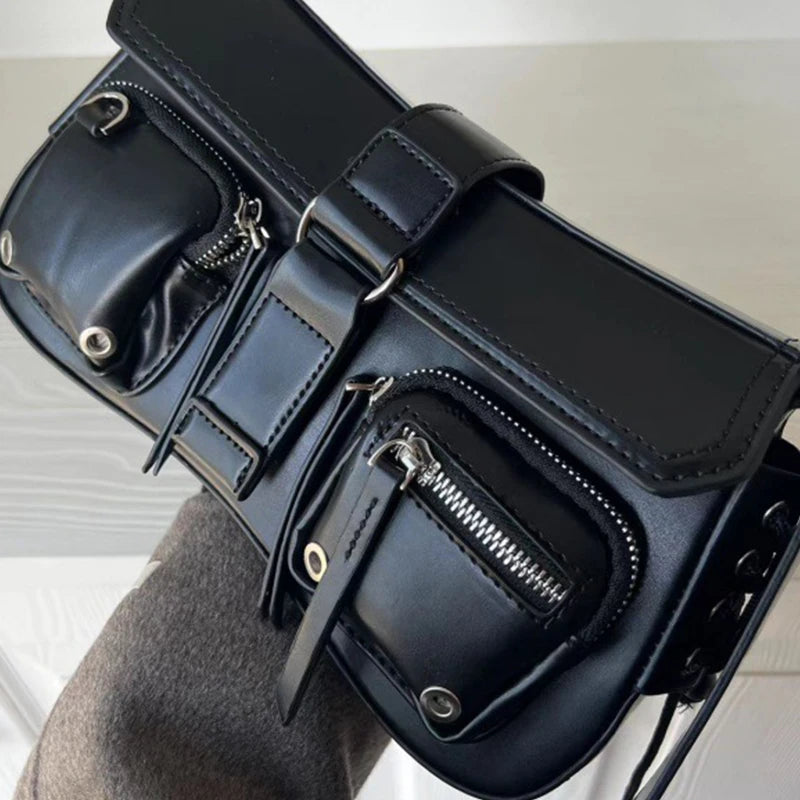 Goth Punk Faux Leather Underarm Shoulder Bag – Edgy Y2K Women's Handbag with Chic Design
