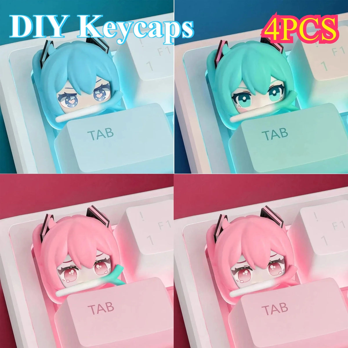 Kawaii Hatsune Miku Artisan Keycap – PBT Cross Axis Resin Keycap for Mechanical Keyboards