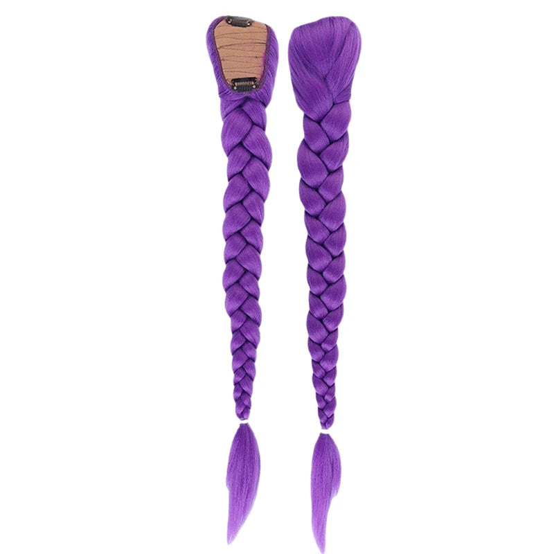 Purple Braided Ponytail Wig with Clips – 26 Inch Long Anime Cosplay Wig for Kids & Girls