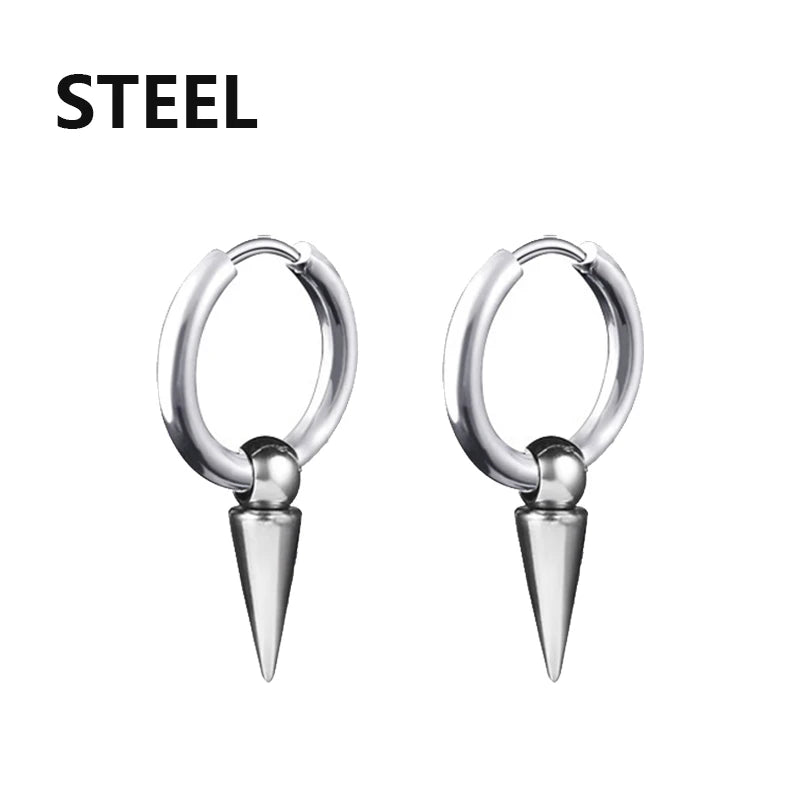 Punk Gothic Stainless Steel Drop Earrings Studs for Women Men - Hip Hop Rock Ear Jewelry