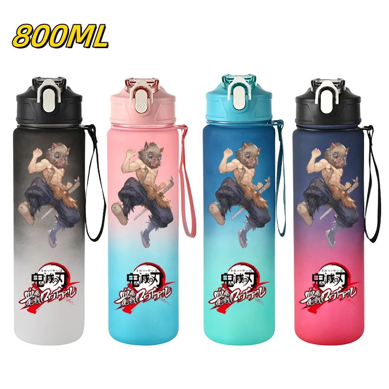 800ml Demon Slayer Water Bottle with Straw, Tanjiro Nezuko Anime Sports Cup