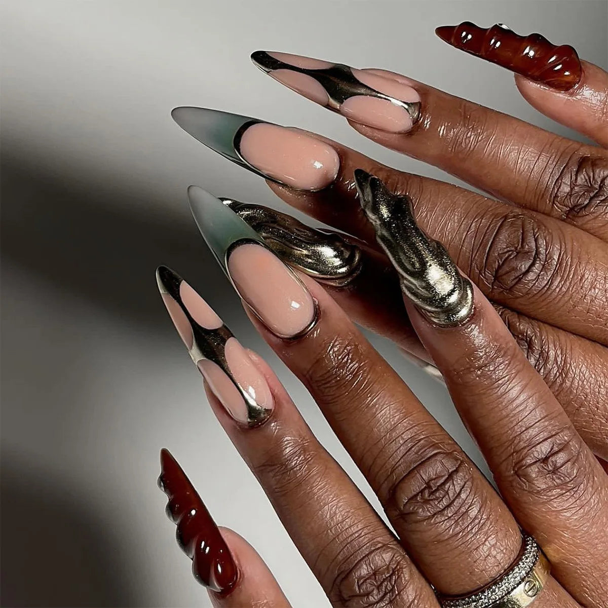 24Pcs Black Y2K Press On Nails, Diamond Butterfly Halloween Long Almond Tips