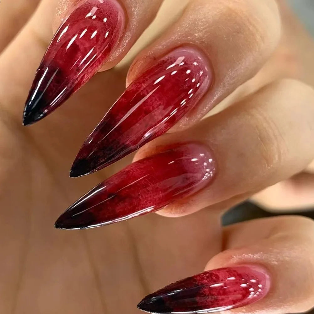 24Pcs Black Y2K Press On Nails, Diamond Butterfly Halloween Long Almond Tips