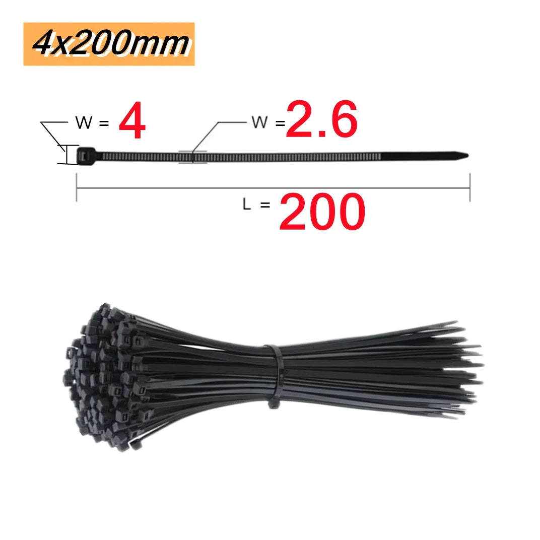 Self-Locking Nylon Cable Ties 100 PCS - Black Heavy Duty Zip Ties for Wire Management