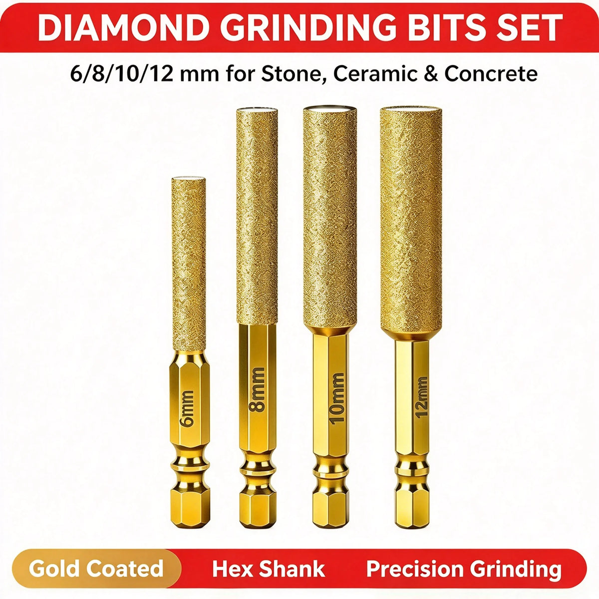 Diamond Core Drill Bit Hex Shank Dry Hole Saw Set for Ceramic Tile, Granite & Marble