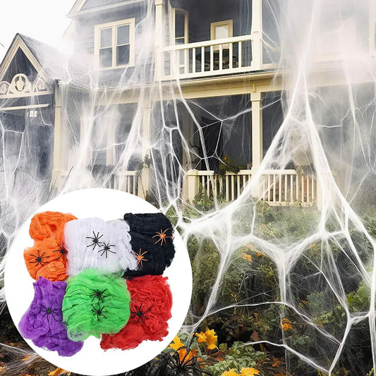 Halloween Spider Web Decoration Stretchy Cobweb with Spiders Gothic Haunted House Decor