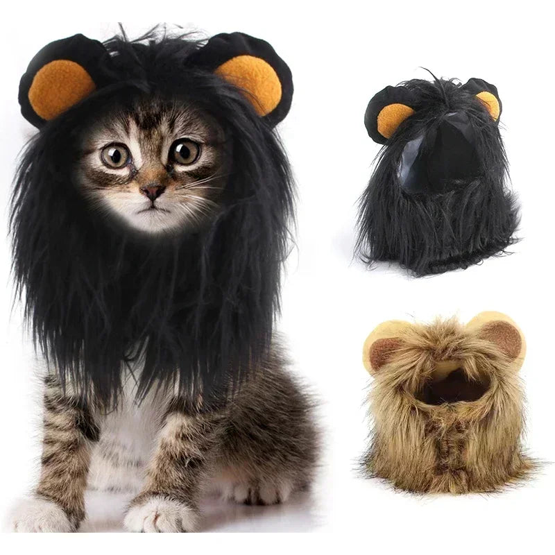 Lion Mane Wig Pet Hat for Cats & Small Dogs – Funny Cosplay Costume for Halloween & Photos